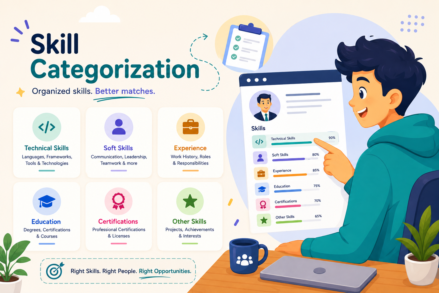 Recruiter categorising candidate skills and technical capabilities on MZOBS portal